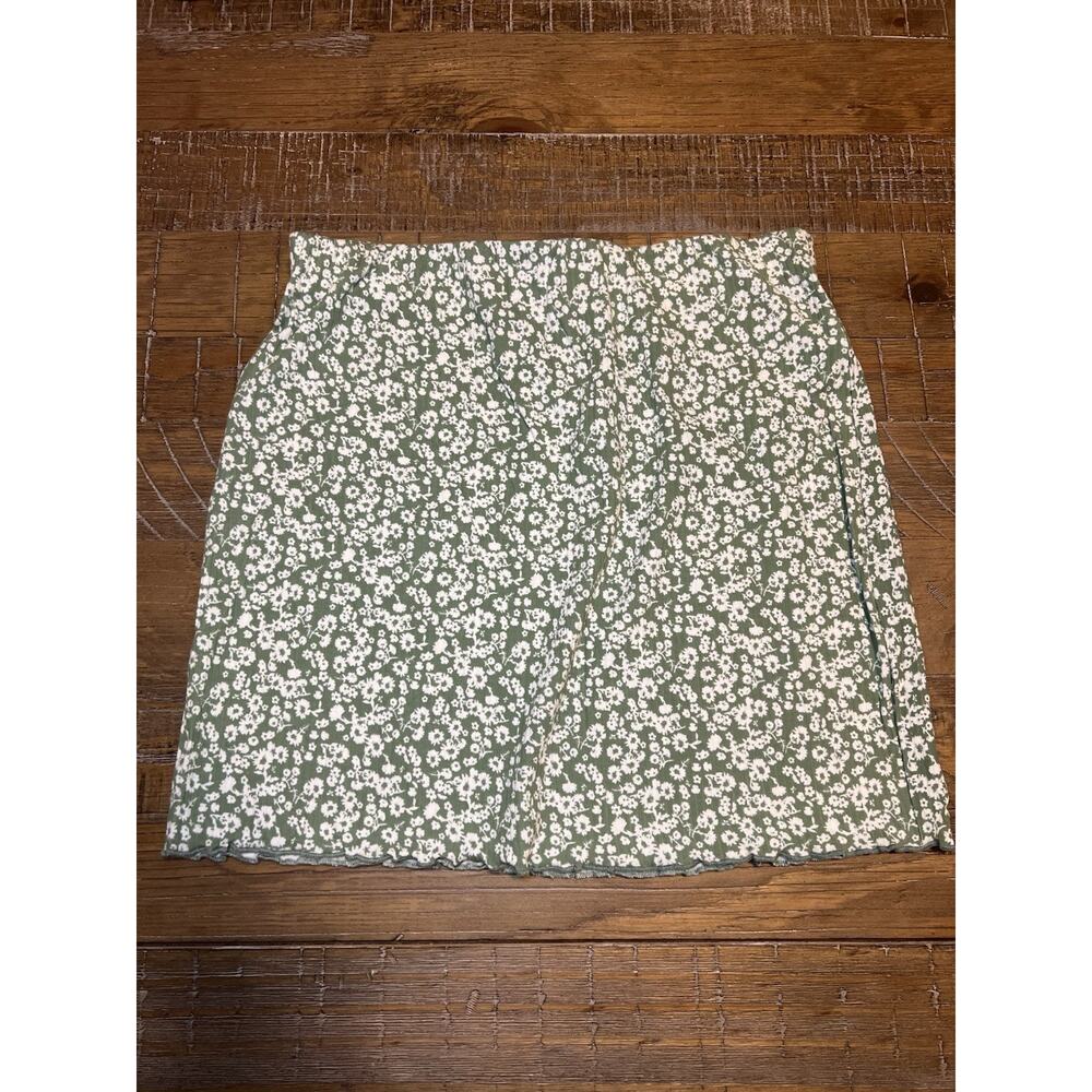 Green Floral Fitted Mini Skirt